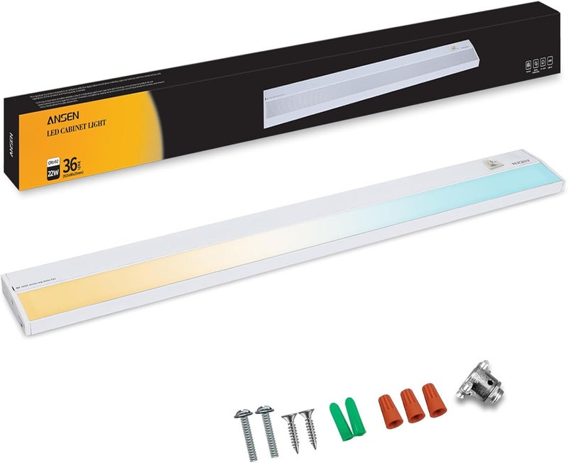 Ansen Hardwired Under Cabinet Lighting, 36in 22W LED Light for Kitchen/Closet, 1426lm, CRI>92, R9>90, Dimmable, 3 Color Temperature, 3000K/4000K/5000K(Warm White, Cool White, Daylight) - Image 1